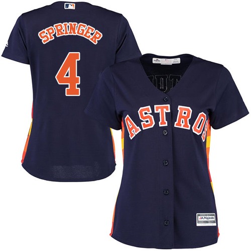 Astros #4 George Springer Navy Blue Alternate Women's Stitched MLB Jersey - Click Image to Close